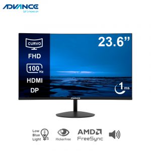 Monitor Curvo Advance ADV-2452S, 23.6" FHD VA, 100 Hz, 1 ms, HDMI, DP, Parlantes, Negro
