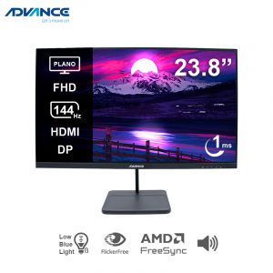 Monitor Plano Advance AD-2454S, 23.8" FHD IPS, 144 Hz, 1 ms, HDMI, DP, AUDIO OUT, Parlante, Negro