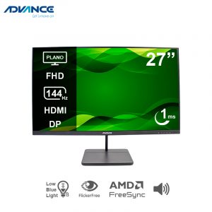 Monitor Plano Advance AD-2755S, 27" FHD IPS, 144 Hz, 1 ms, HDMI, DP, AUDIO OUT, Negro
