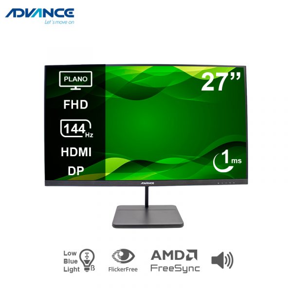 Monitor Plano Advance AD-2755S, 27" FHD IPS, 144 Hz, 1 ms, HDMI, DP, AUDIO OUT, Negro